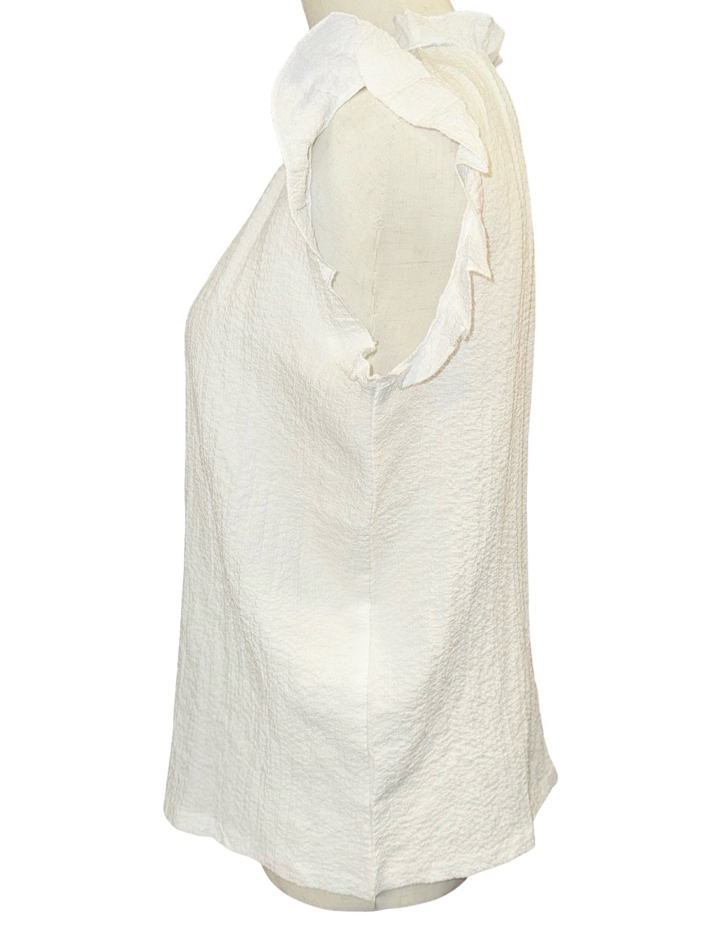 White Crepe Mock Neck Ruffle Blouse Size Small - Picture 6 of 10